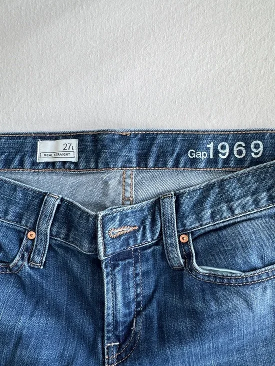 GAP Medium Dark Blue Distressed Straight-Leg Jeans 27 Long - Picture 2 of 9